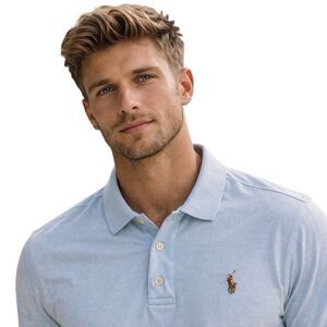 Polo Ralph Lauren Polo Shirt Mens L Blue Classic Flesh Pony Logo Preppy Spring